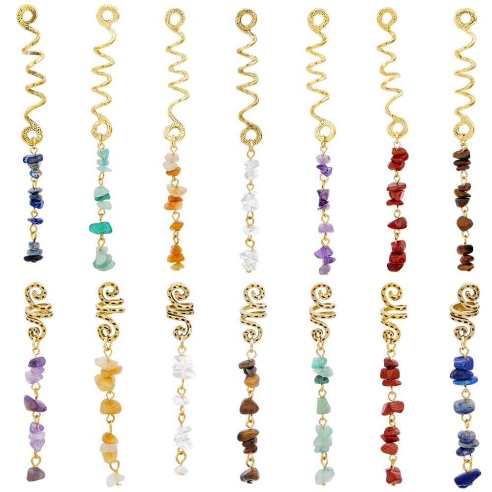 Hair Clips 14pcs Multi-Color Natural Stone Dreadlock Jewelry for Women